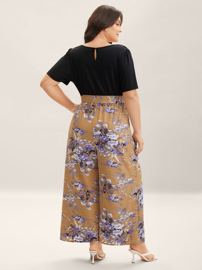 Color Contrast Belted Panel Pockets Jumpsuit