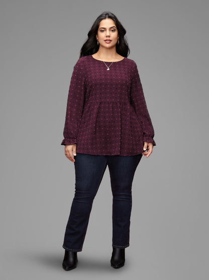 Textured Dot Elastic Cuffs A-line Blouse