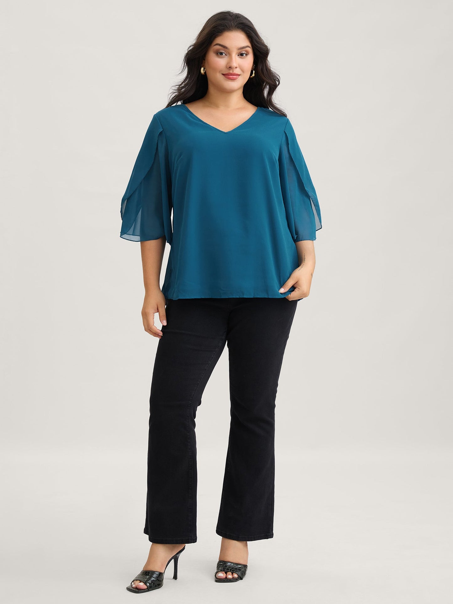 Chiffon Gathered Petal Sleeve Blouse