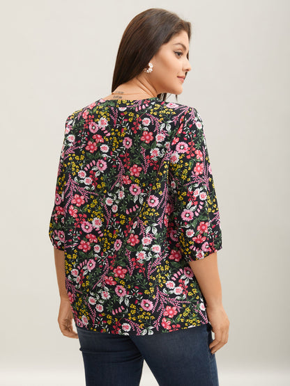 Floral Print Notched Collar Shirt