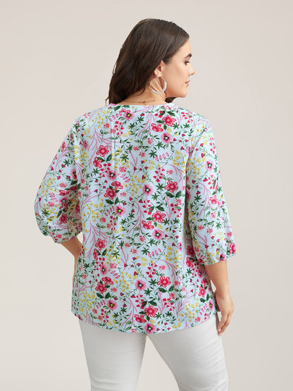 Floral Print Notched Collar Shirt