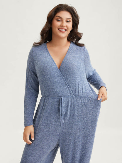 Elastic Waist Overlap Collar Lounge Jumpsuit