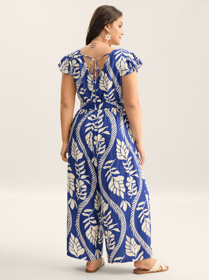 Large Floral Print Pockets Jumpsuit