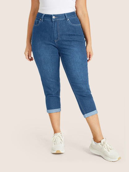 Very Stretchy High Rise Dark Wash Cropped Jeans