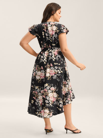Midnight Blooms Wrap A-Line Midi Dress