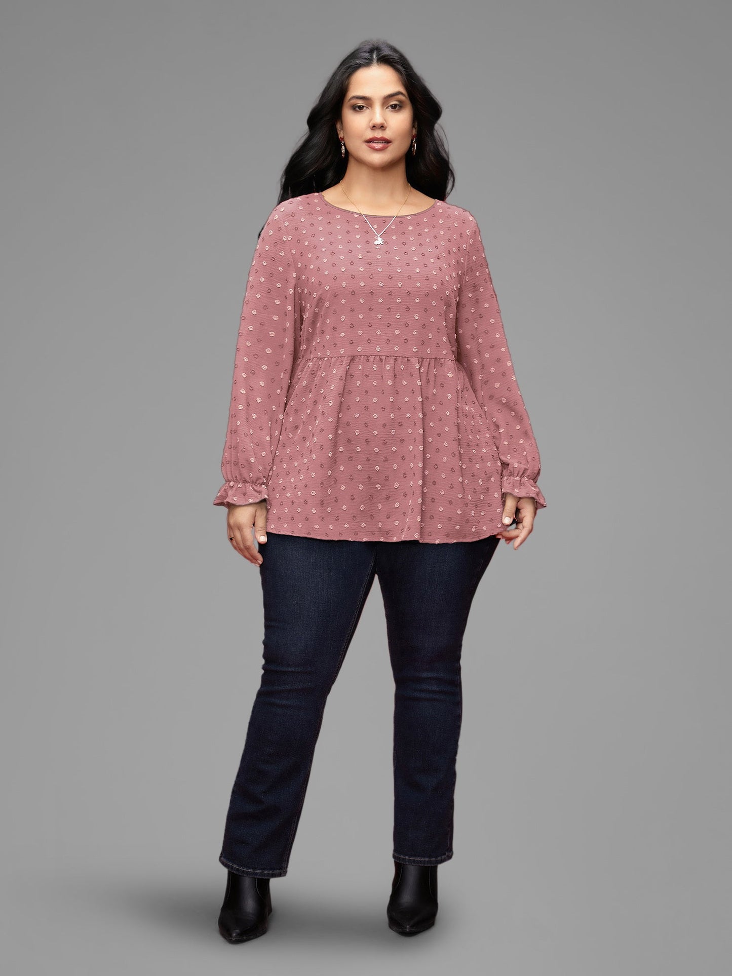 Textured Dot Elastic Cuffs A-line Blouse