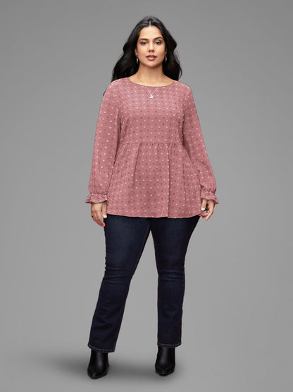 Textured Dot Elastic Cuffs A-line Blouse