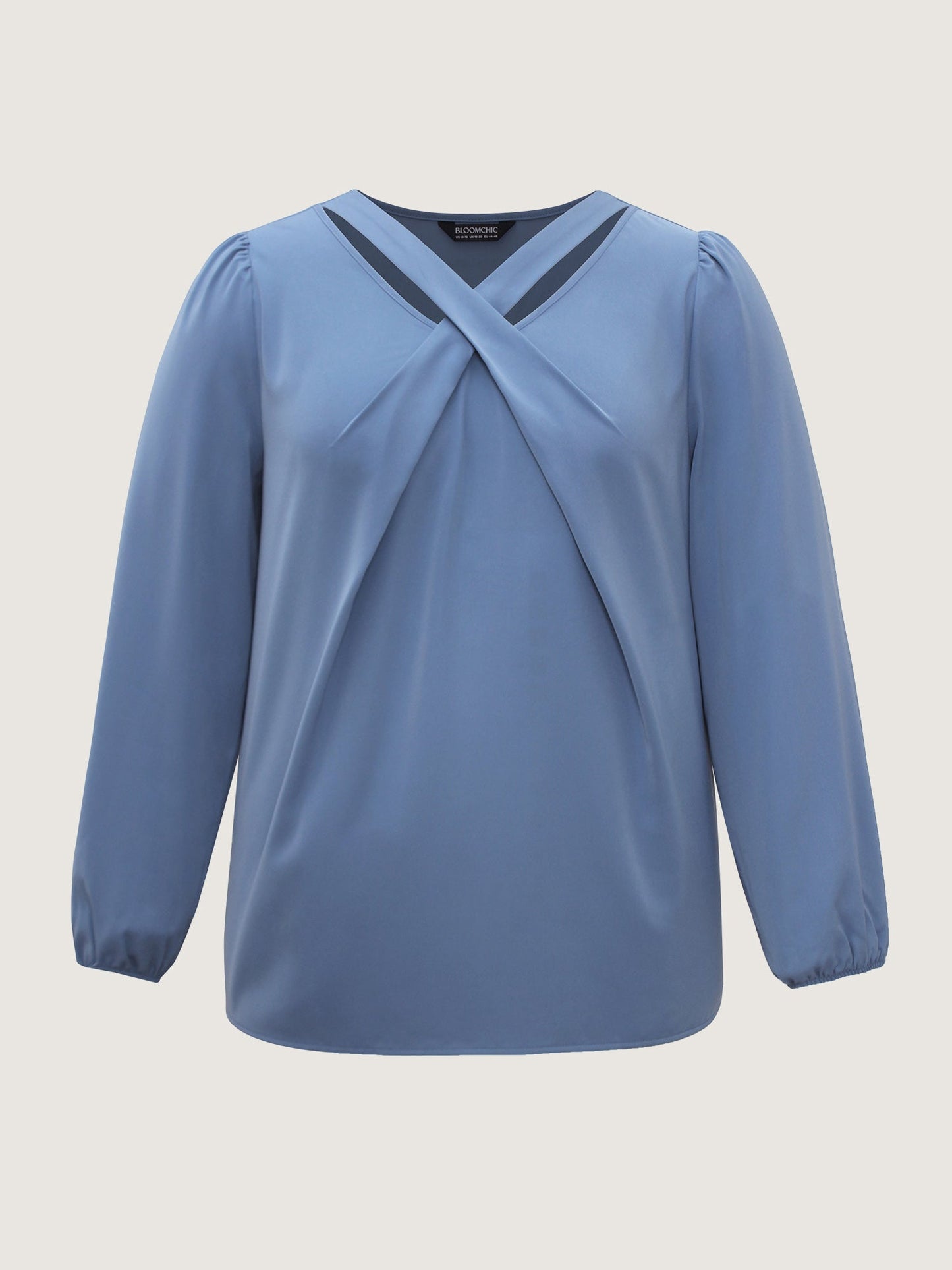 Criss Cross Neckline Puff Sleeve Gathered Blouse