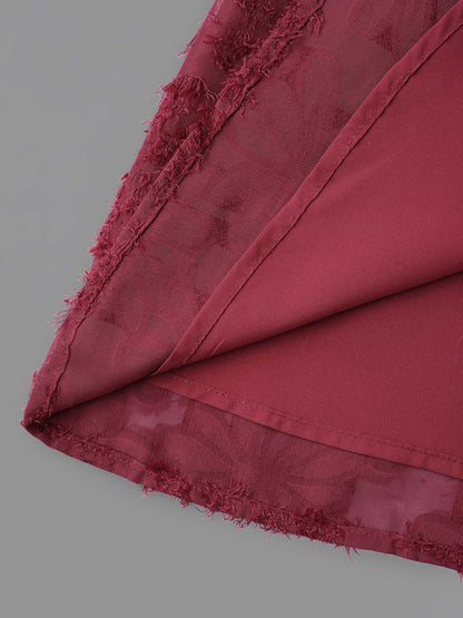 Round Neck Jacquard Plisse Ruched Blouse