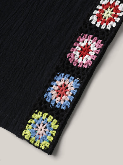 Shirred Waist Wide-Leg Spliced Pants