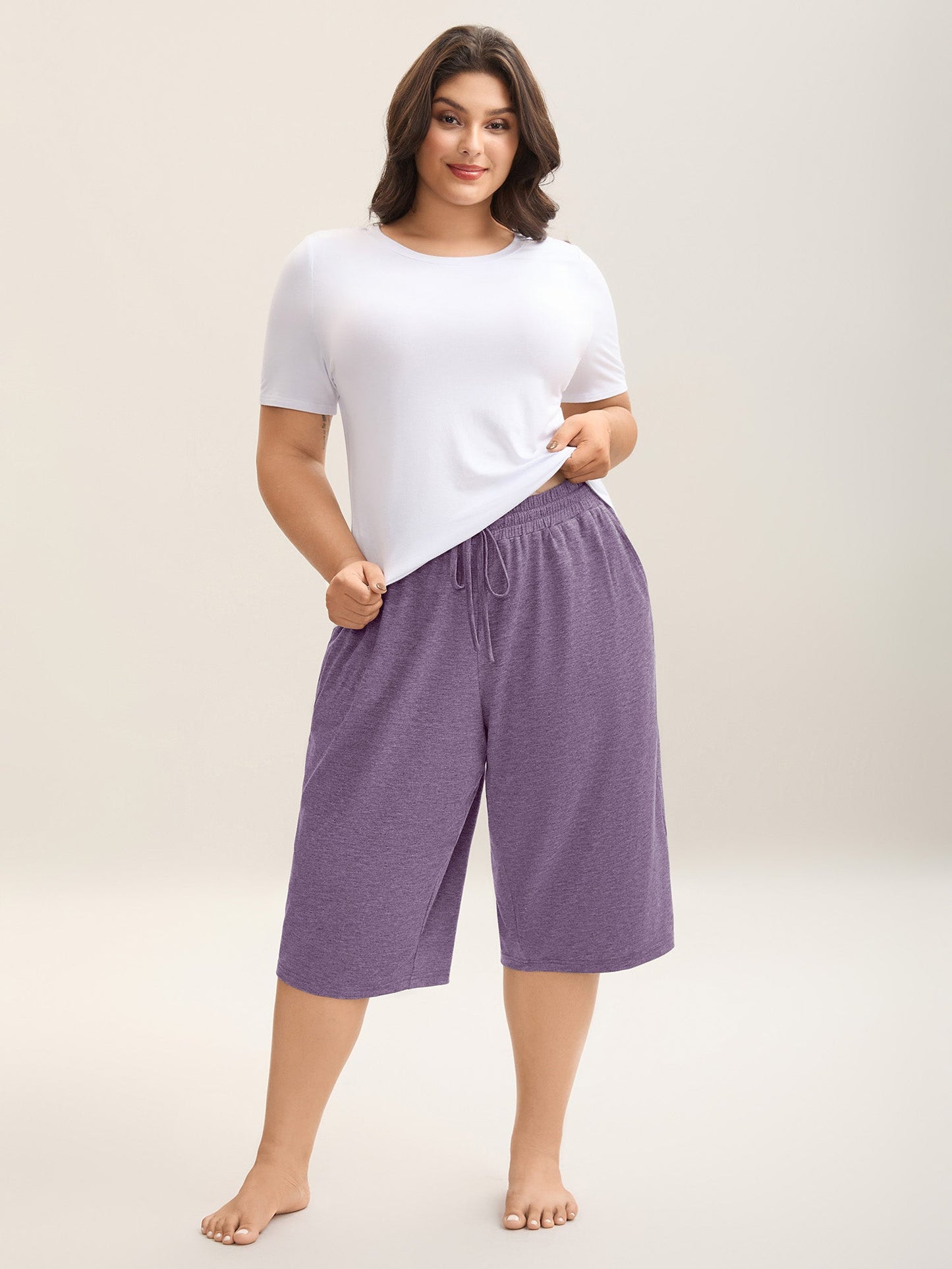 Mixed Color Knit Drawstring Loungewear Bottoms