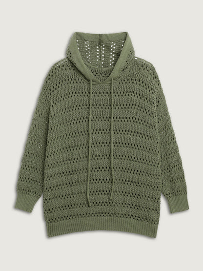 Cut-Out Textured Drop Shoulder Pullover