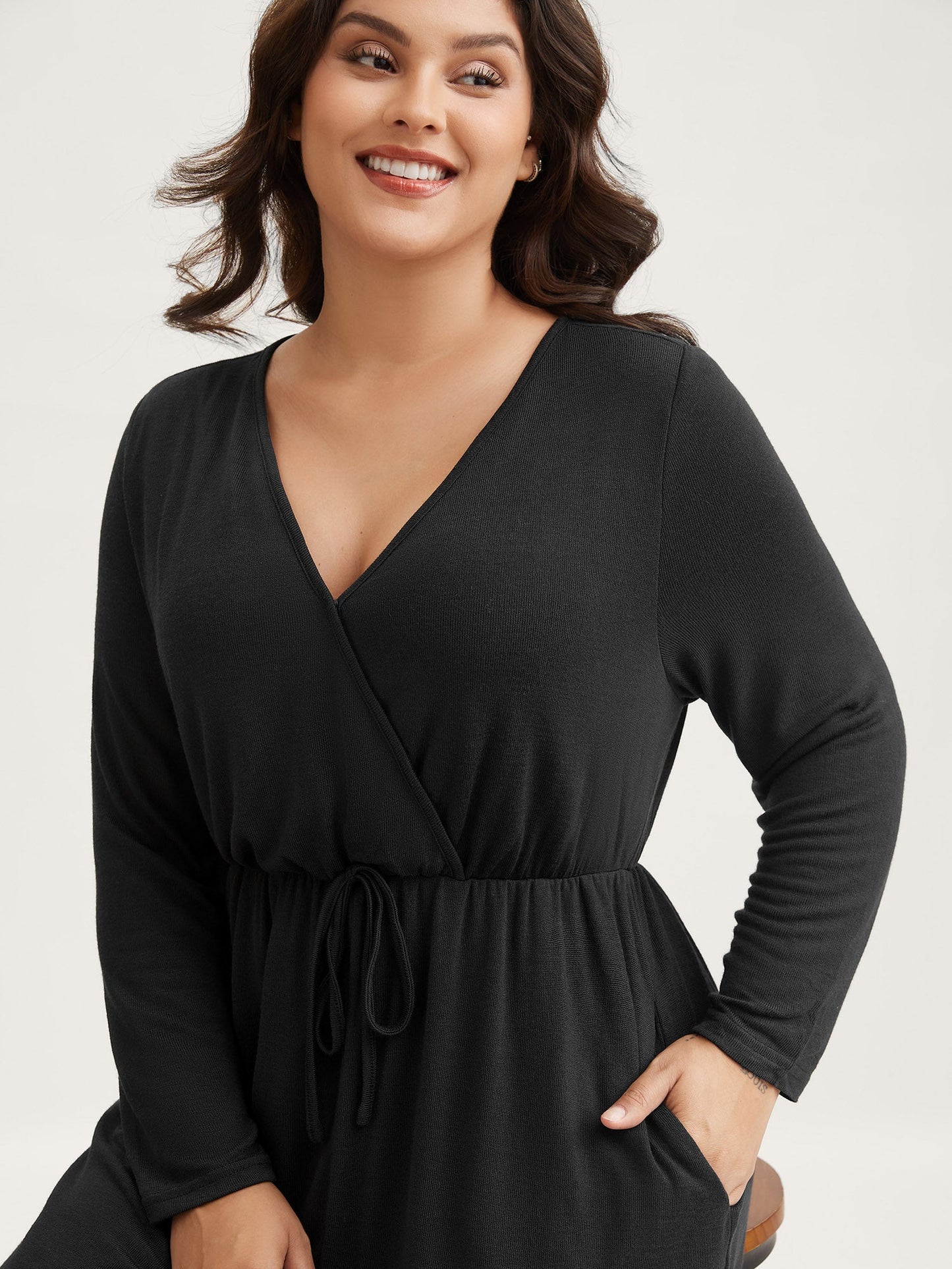 Elastic Waist Overlap Collar Lounge Jumpsuit