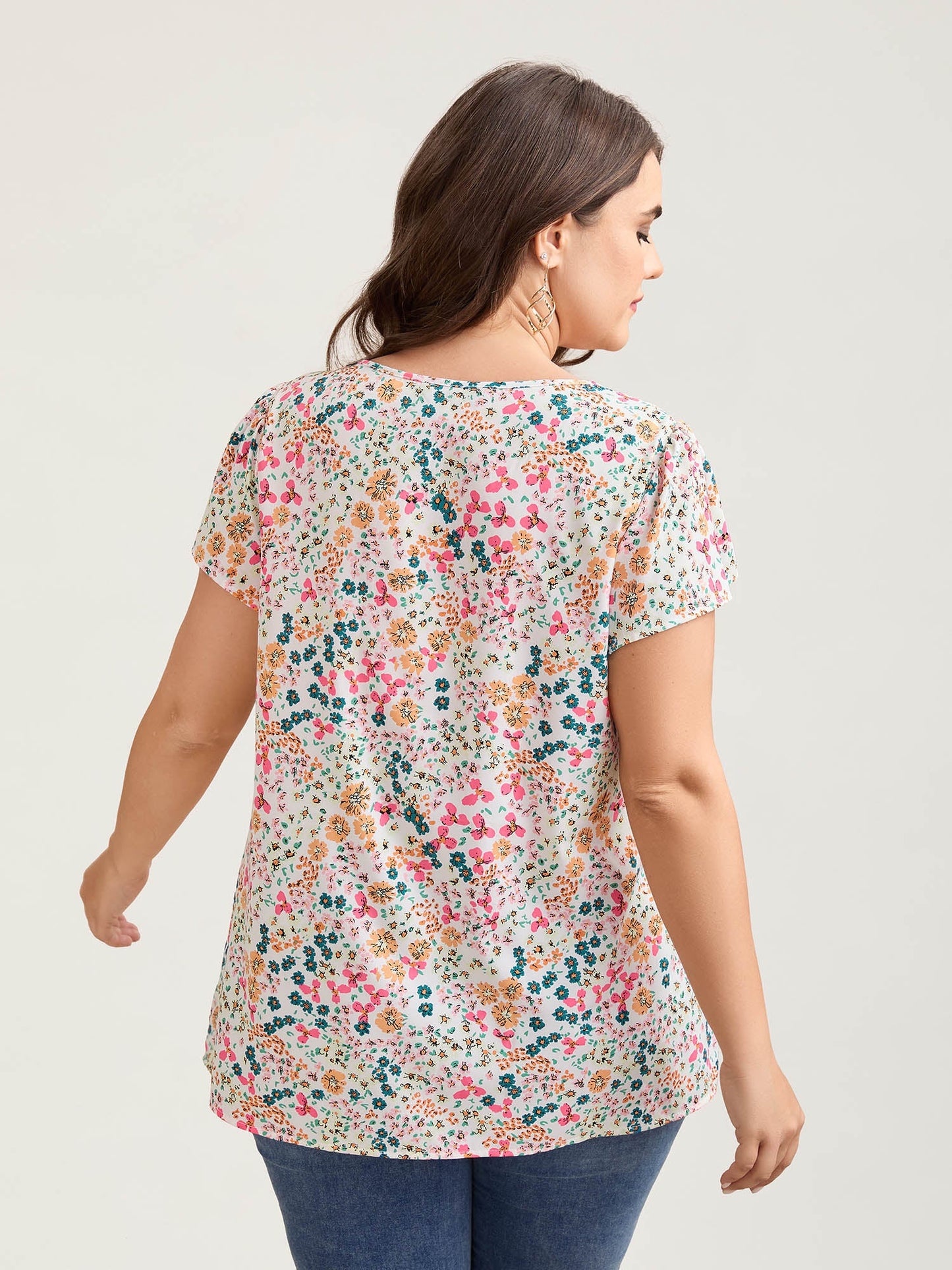 Multi-Color Floral Print Lace Spliced Blouse