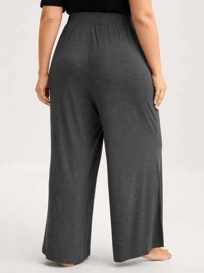 Solid Elastic Waist Wide Leg Lounge Bottoms