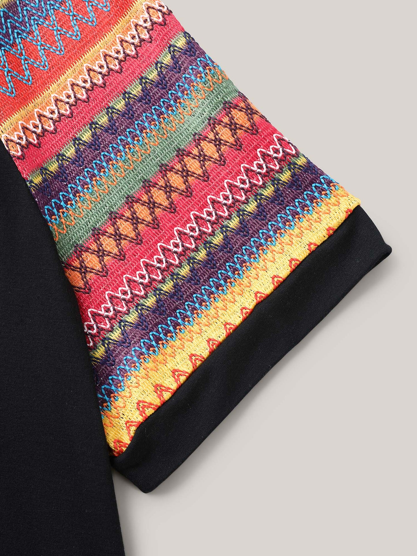 Multi-Color Striped Sleeve Spliced T-Shirt