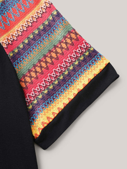 Multi-Color Striped Sleeve Spliced T-Shirt