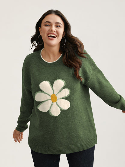 Floral Textured Crew Neck Pullover