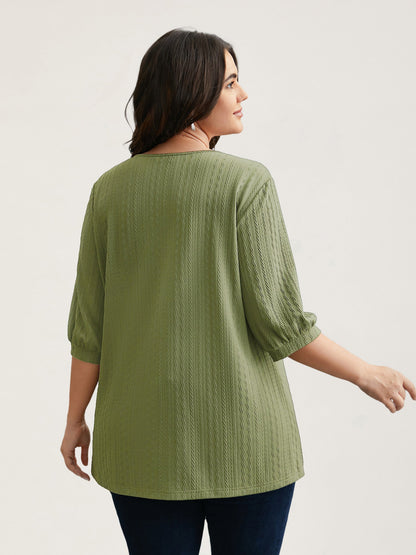 Plain Knit Texture Gathered Top