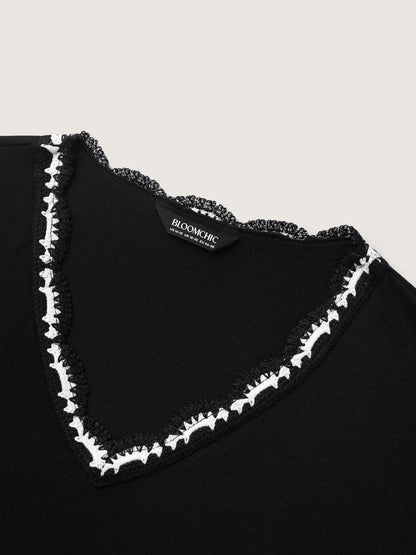 Supersoft Stretchy Scalloped Neck Solid T-Shirt