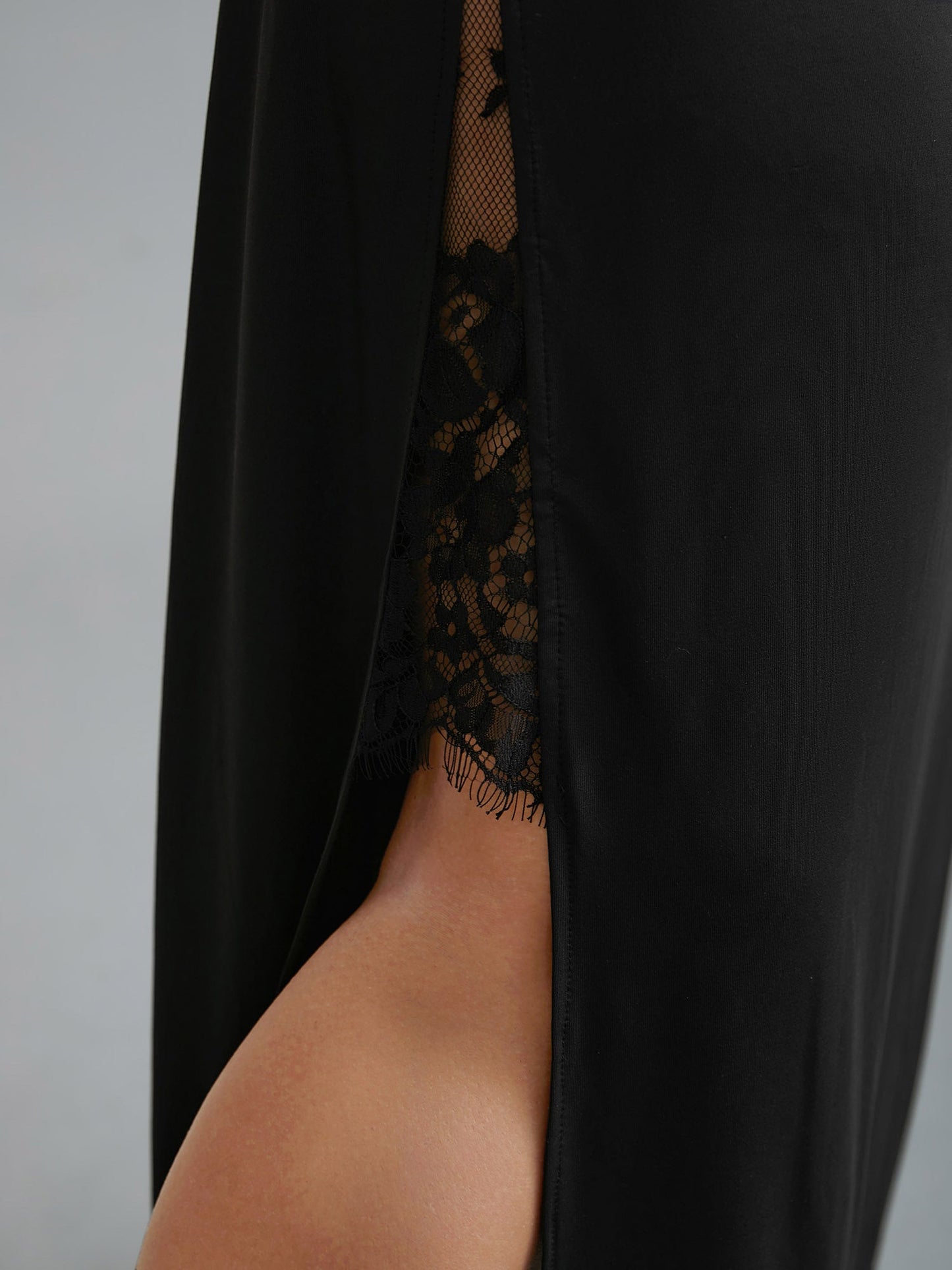 Solid Crisscross Lace Trim Slit Hem Sleep Dress