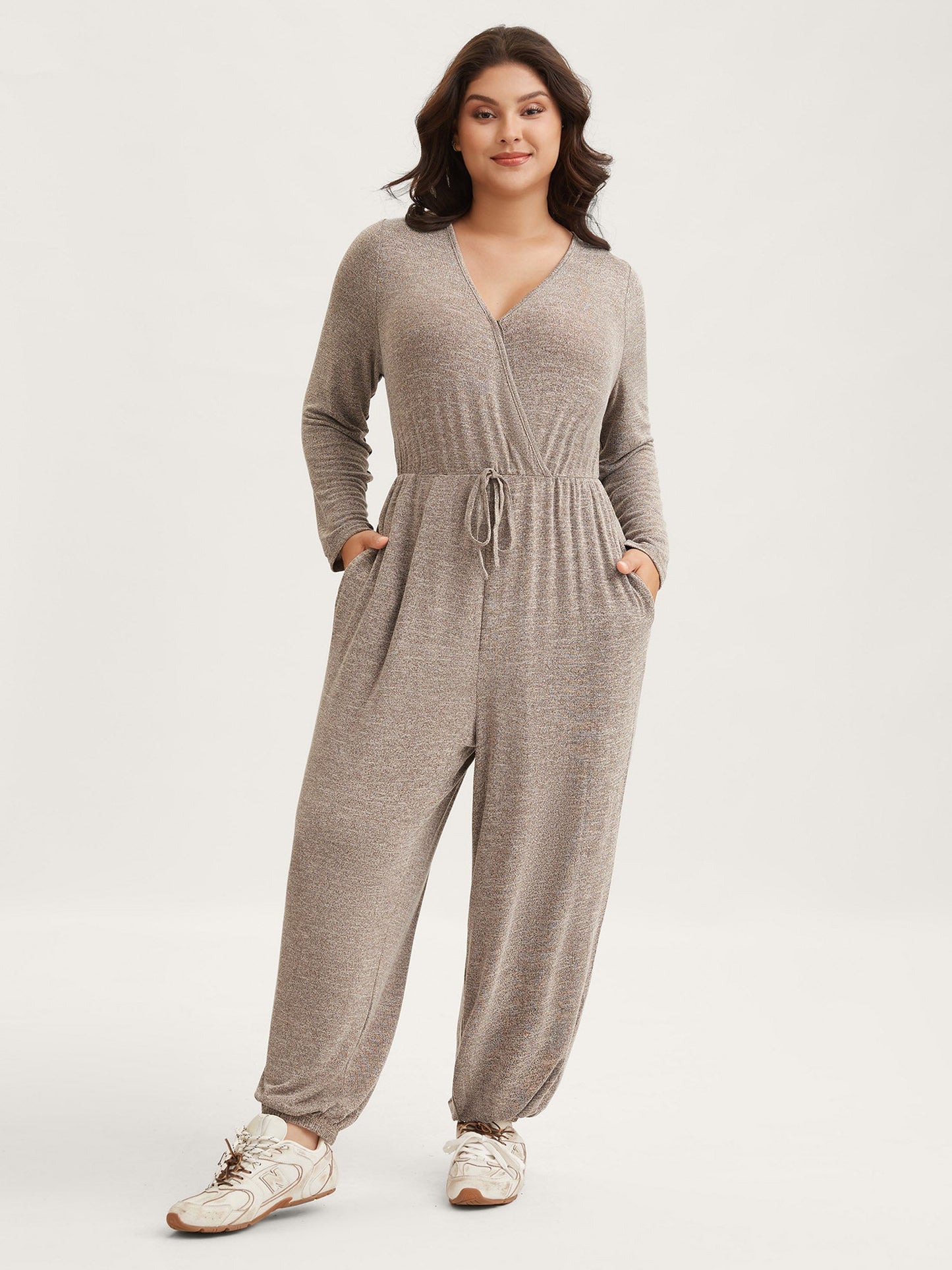 Elastic Waist Overlap Collar Lounge Jumpsuit
