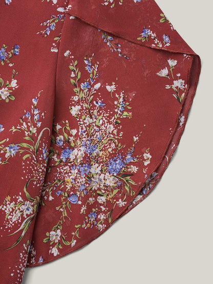 Floral Print Petal Sleeve Layered Blouse