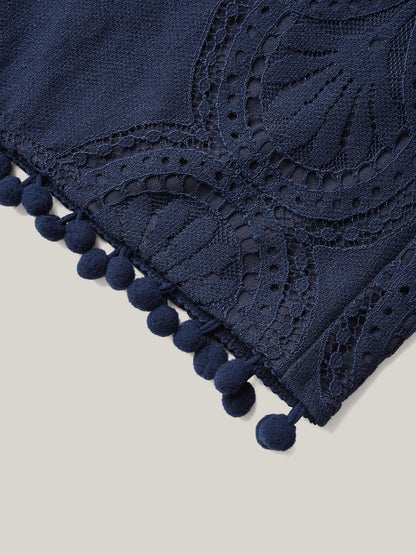 Lace Sleeve Stretchy Waist Pockets Romper