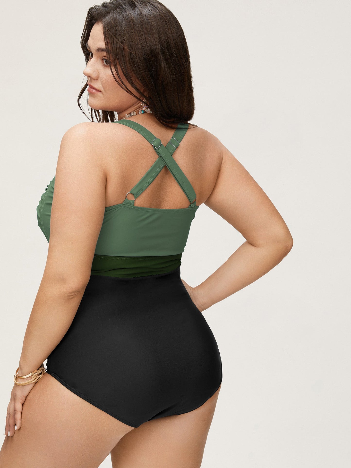 Contrast Twist Front Tummy-Control One Piece Swimsuit