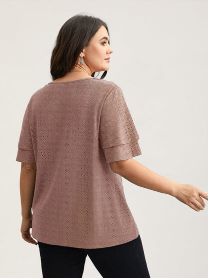 Jacquard Textured Lotus Leaf Sleeve Top