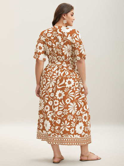 Large Floral Print Pockets Midi Dress