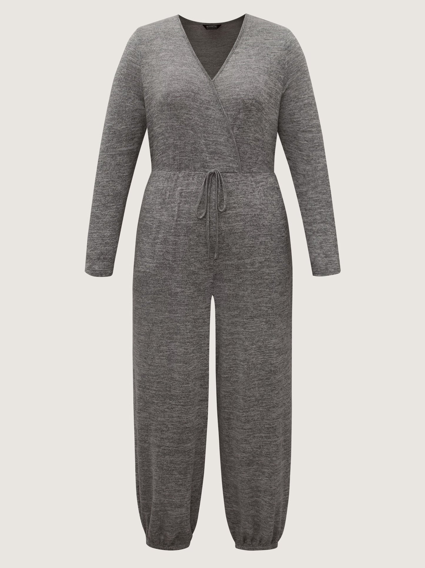 Elastic Waist Overlap Collar Lounge Jumpsuit