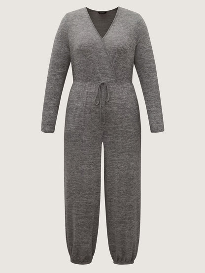 Elastic Waist Overlap Collar Lounge Jumpsuit
