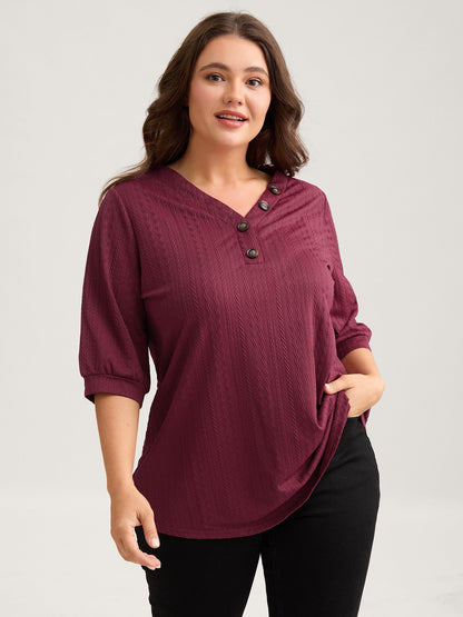 Plain Knit Texture Gathered Top