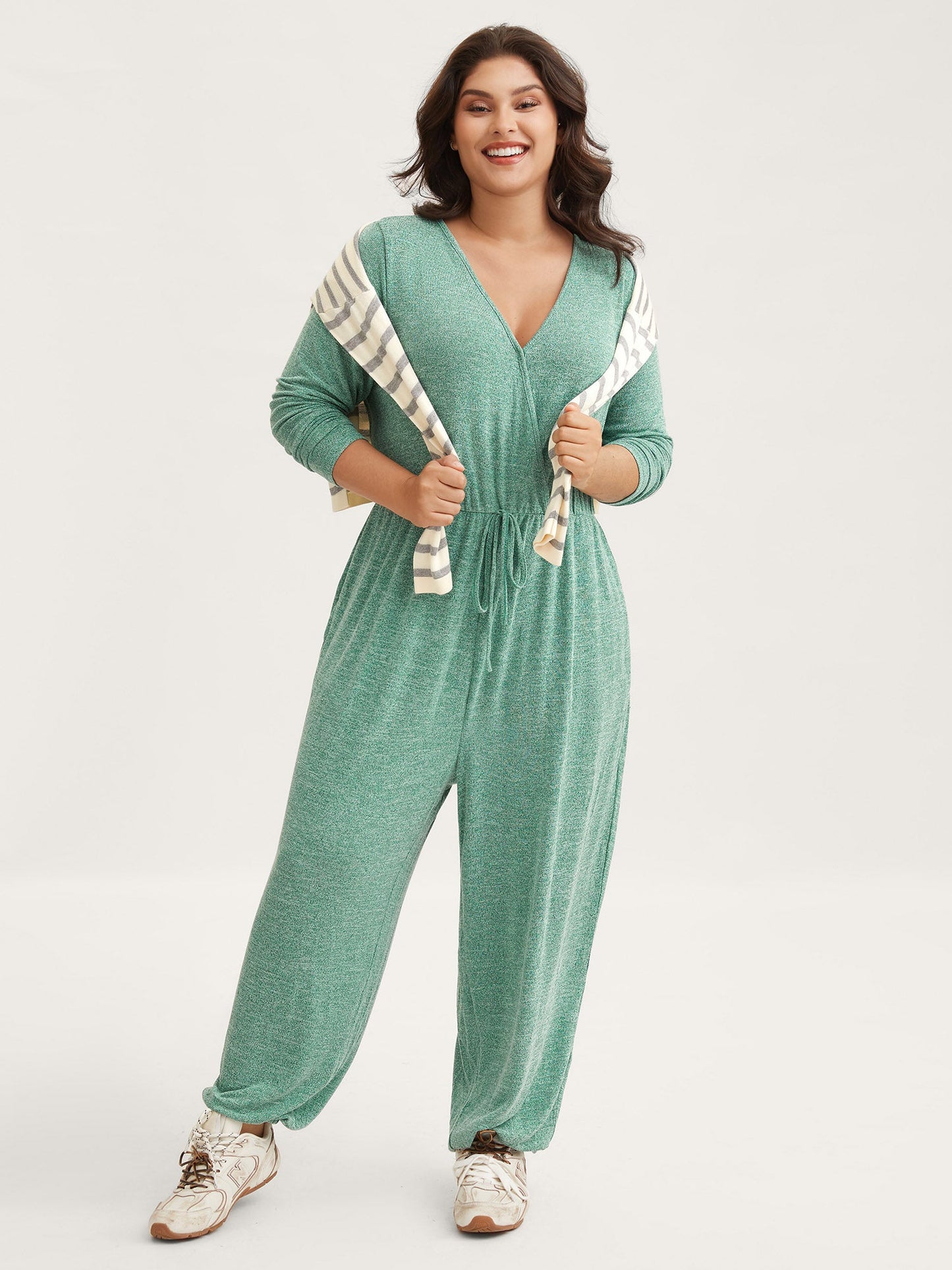 Elastic Waist Overlap Collar Lounge Jumpsuit