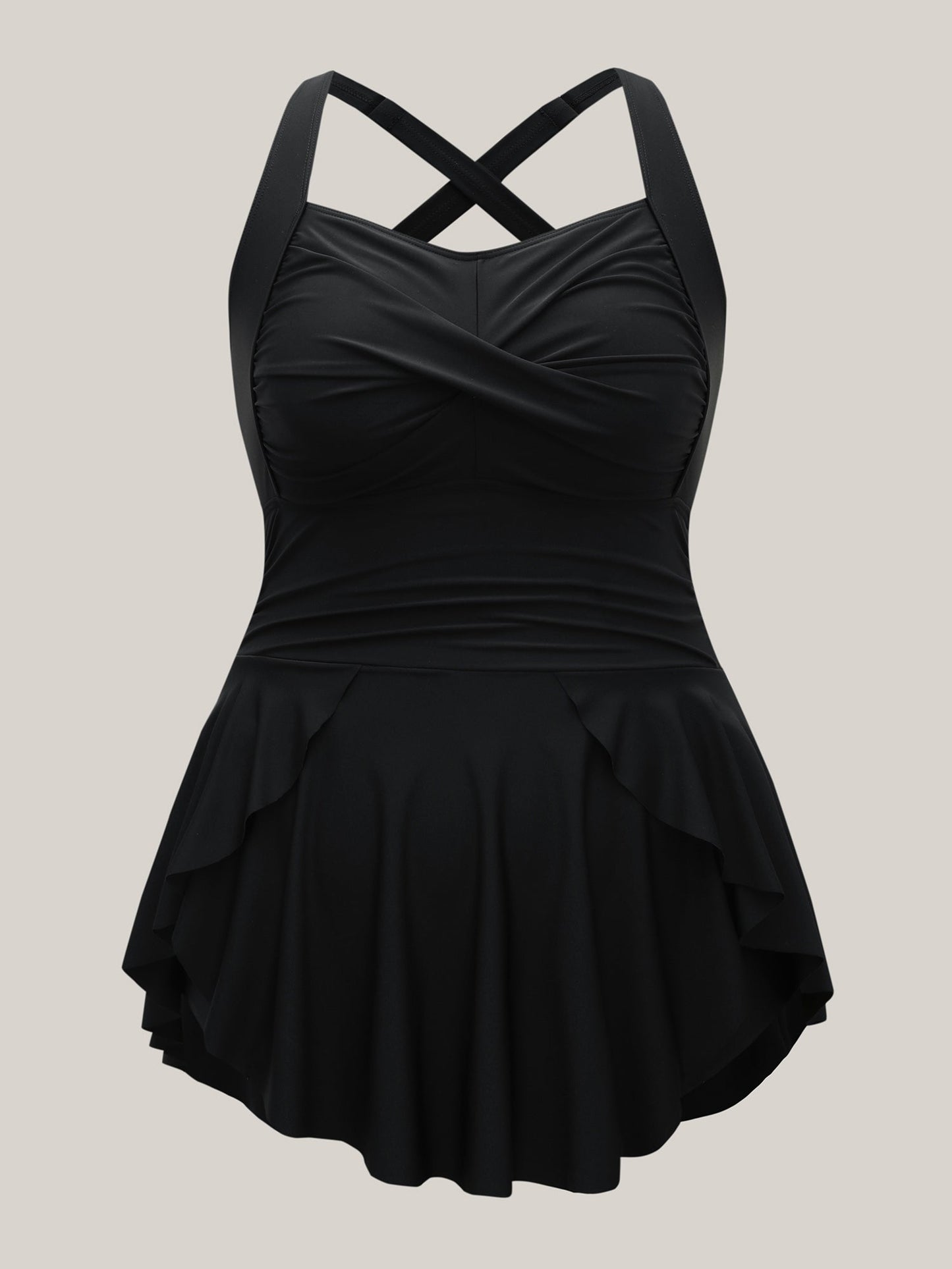 Twist Front Ruched Ruffled Swim Dress