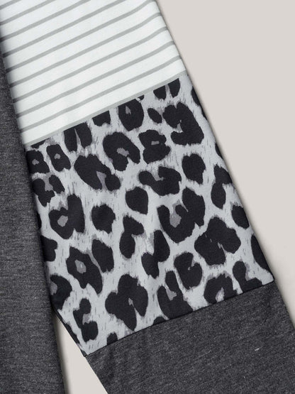 Mixed Leopard Print Raglan Sleeve T-Shirt