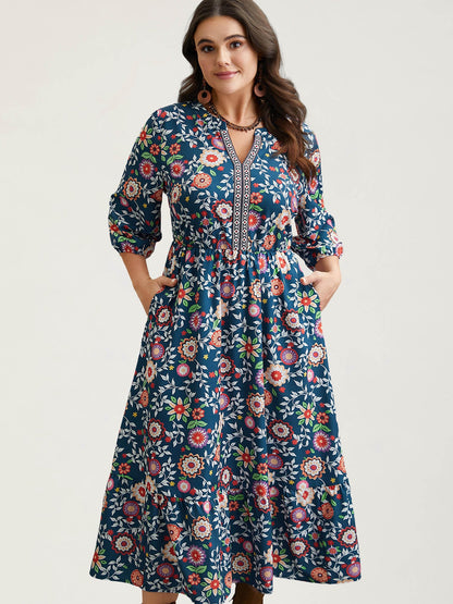 Floral Print Stretchy-Waist Pockets Maxi Dress