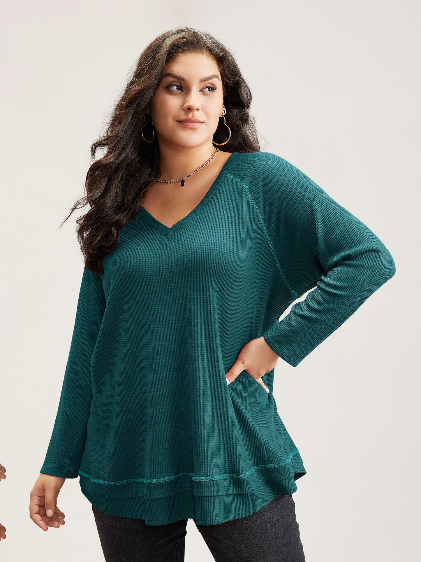 Plain Textured Stitch Raglan Sleeve Sweatshirt