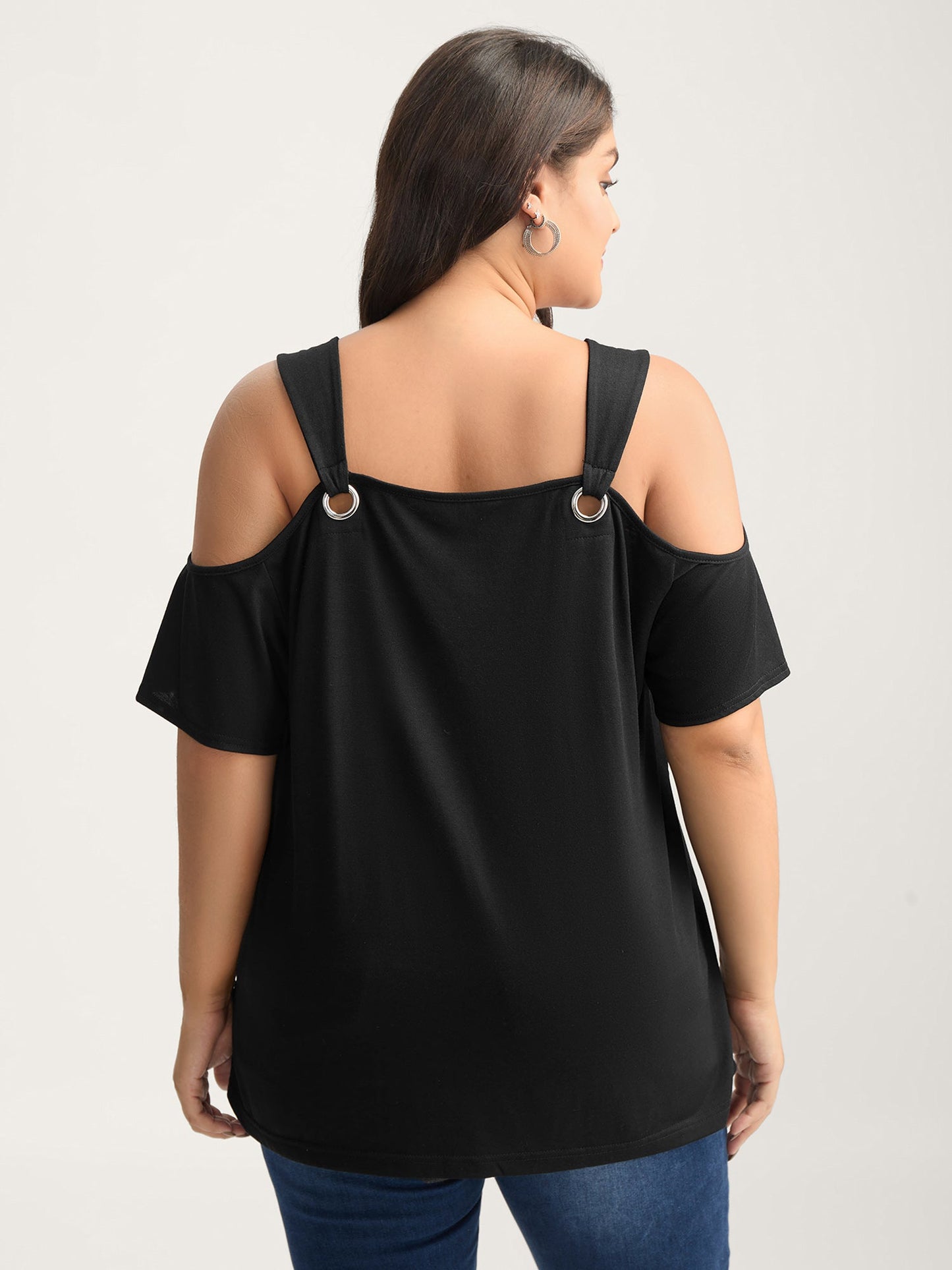Off-Shoulder Loop Detail T-Shirt