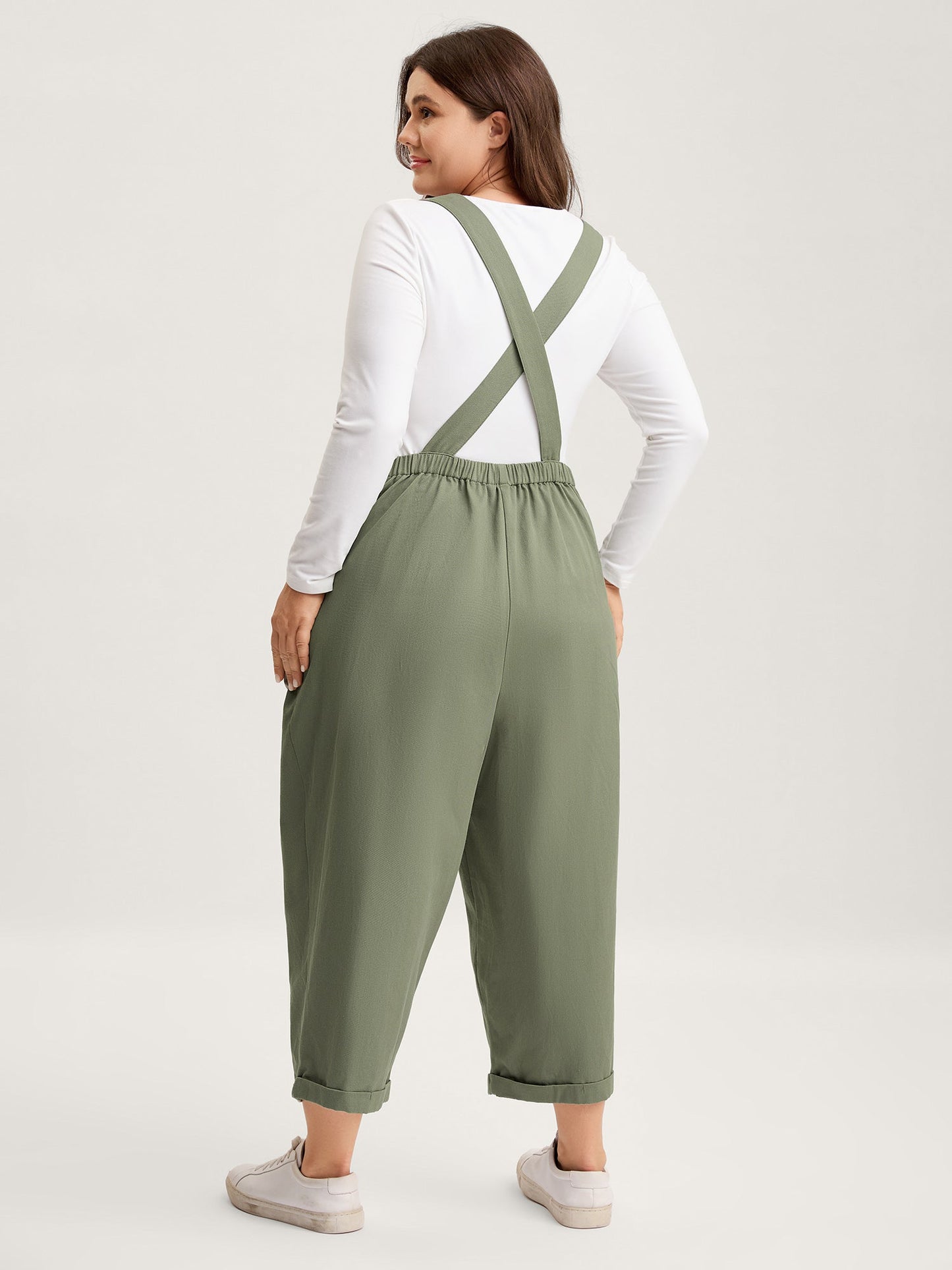 Pure Cotton Cuffed Hem Stretchy Waist Jumpsuit