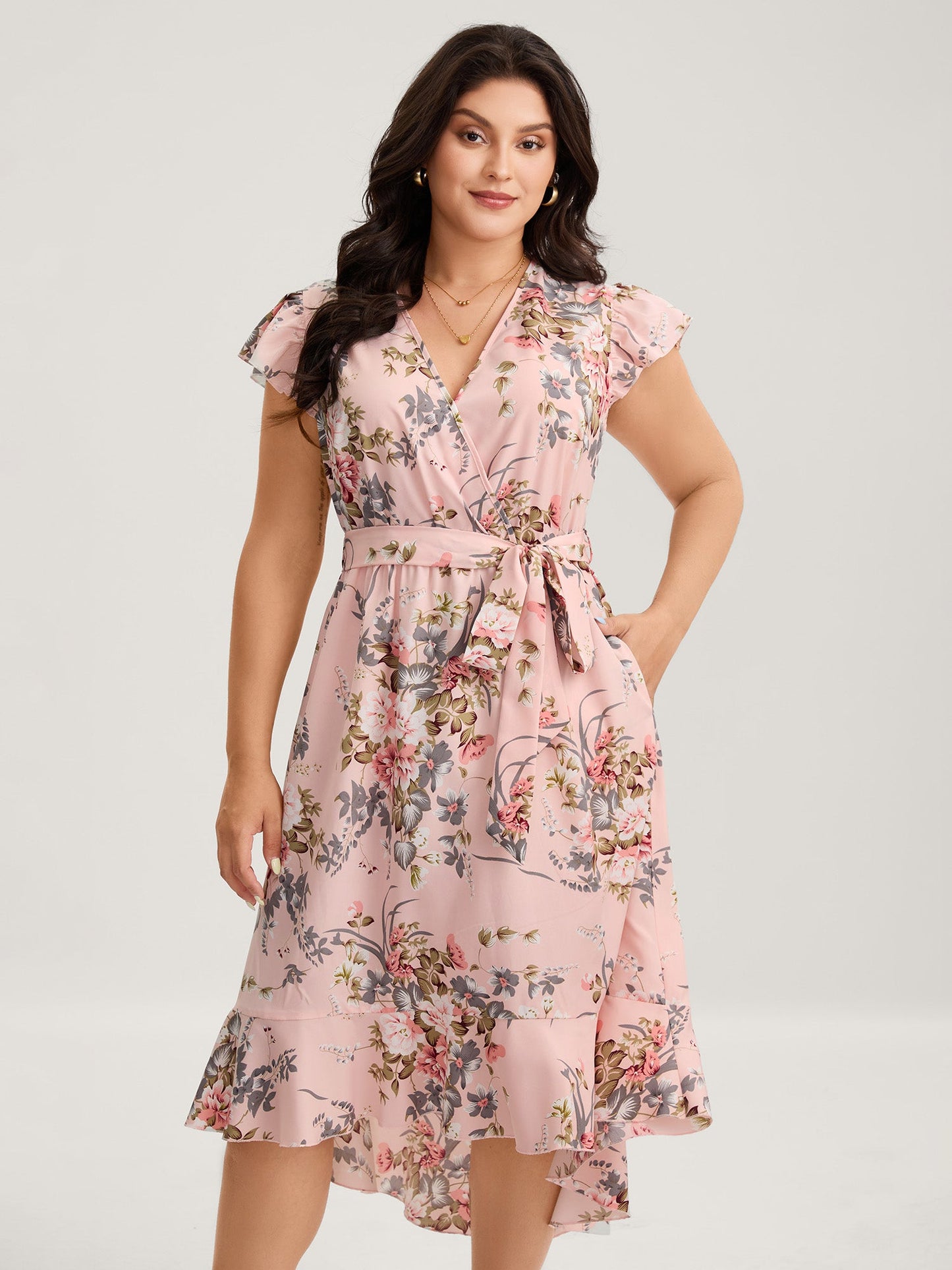 Midnight Blooms Wrap A-Line Midi Dress