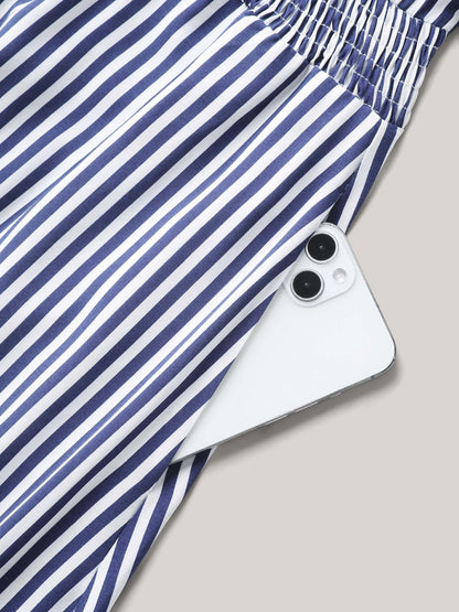 Stripes Cinched-Waist Floral Hem Maxi Dress