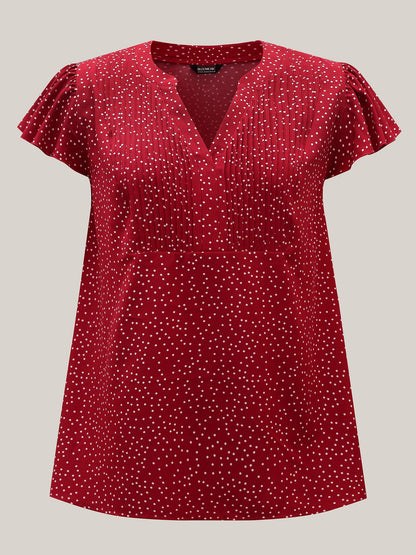 Polka Dot Print Toothpick Pleat Blouse