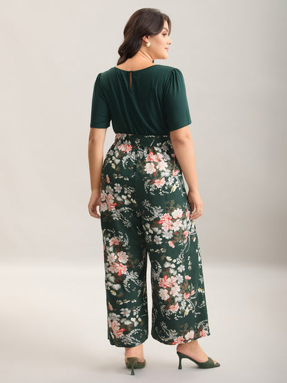 Color Contrast Belted Panel Pockets Jumpsuit