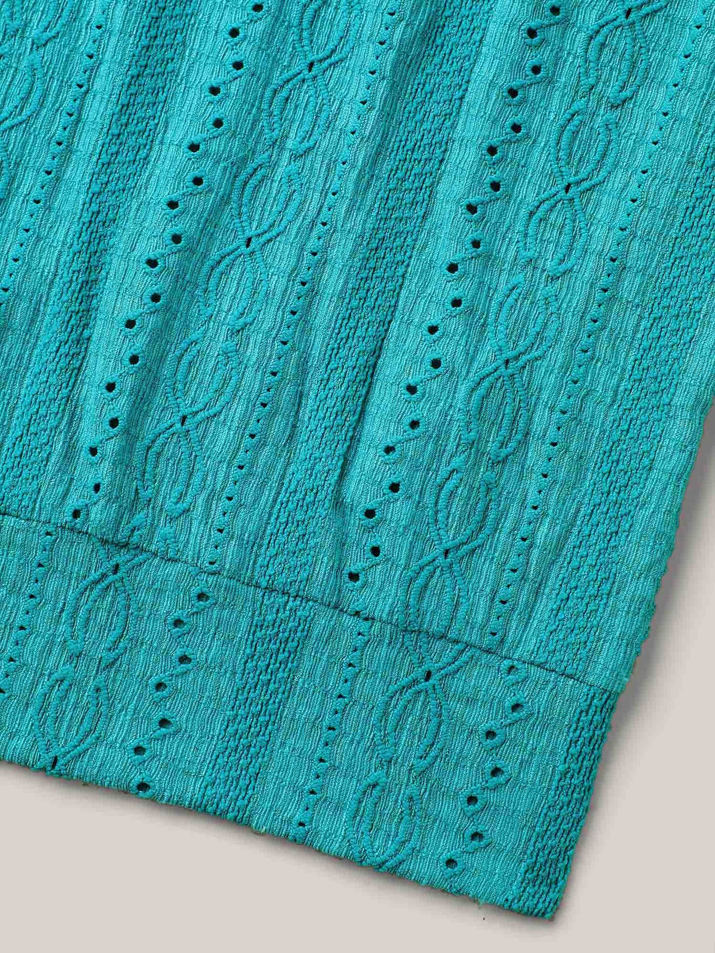 Eyelet Trim Stretchy Textured Plain Top