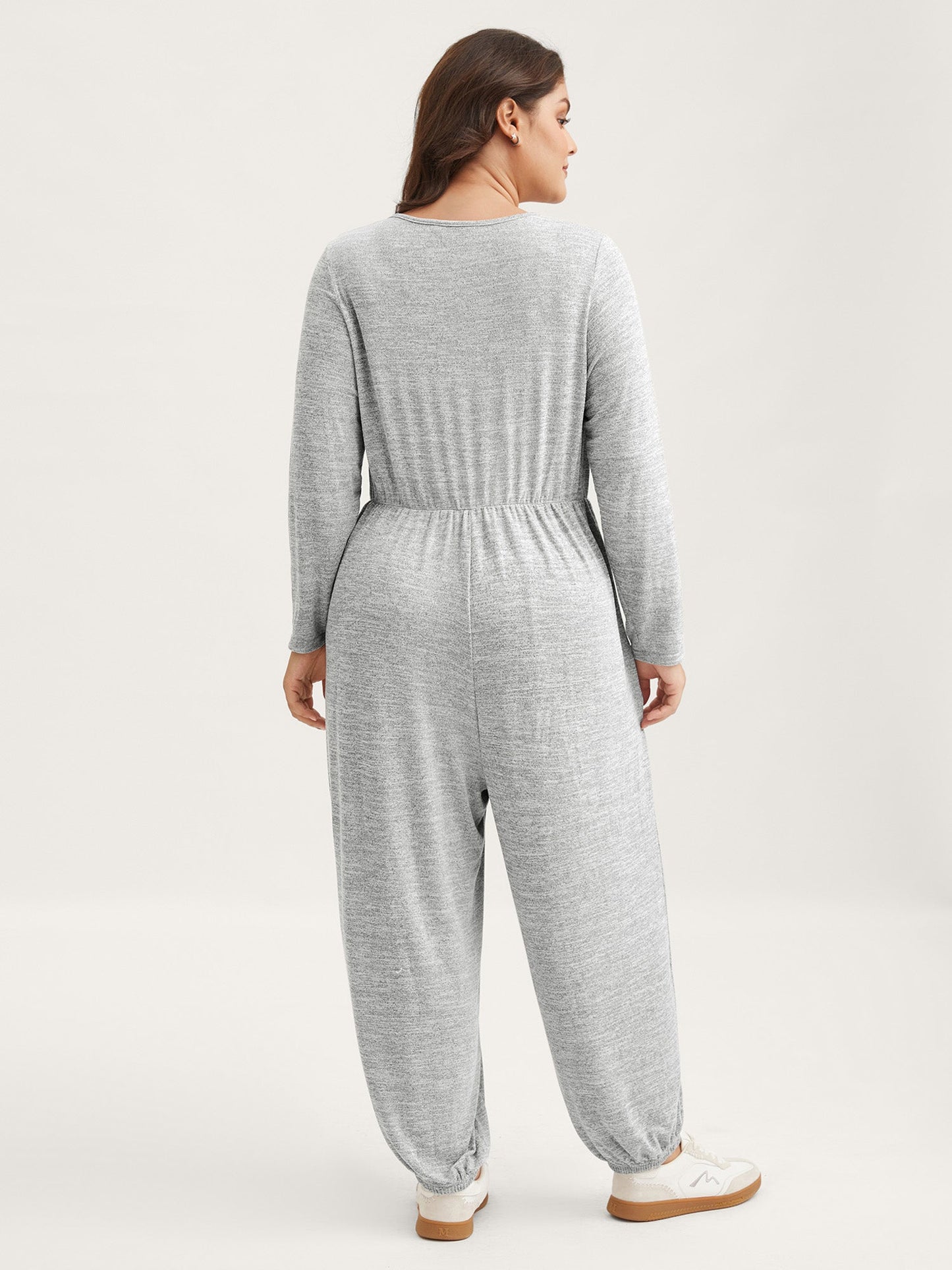 Elastic Waist Overlap Collar Lounge Jumpsuit
