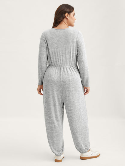 Elastic Waist Overlap Collar Lounge Jumpsuit