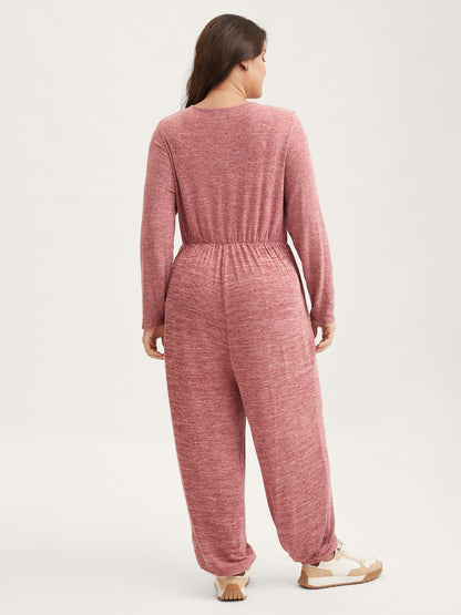 Elastic Waist Overlap Collar Lounge Jumpsuit