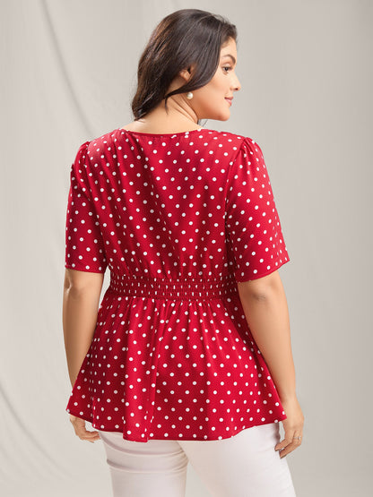 Polka Dots Shirred Waist Blouse